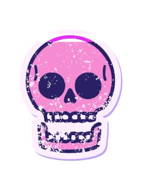 Bir kafatasının sembolik, sıkıntılı dövme görüntüsünün canlandırmasını çalıştır.