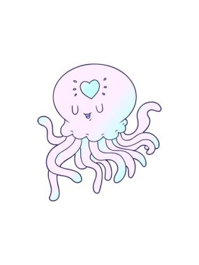 Karikatür çizgi filminde aşık denizanası animasyonu