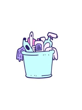 Çizgi film karalama evi temizlik ürünlerinin yatay titreşimli animasyonu