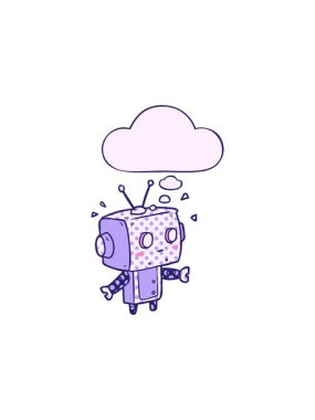 Çizgi roman tarzında düşünce baloncuğu olan çizgi film robotunun bölünme etkisi