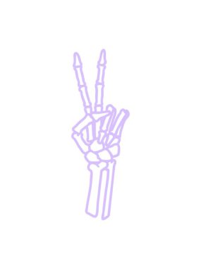 Neon ışık efektleri siyah çizgi şeklinde dövmenin canlandırılması bir iskeletin barış işareti simgesi oluşturması