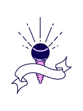 Dövme tarzı mikrofon ile parşömen pankartının neon ışık efekti animasyonu