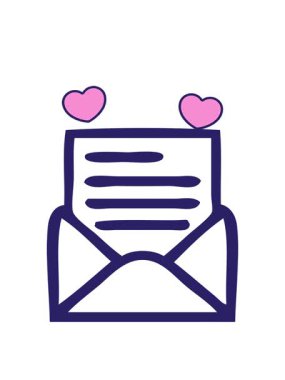 dönen kalp animasyonu bir harf ve zarf simgesi çizimi