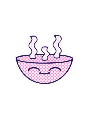 Bir kase sıcak çorbanın çizgi roman tarzı animasyonuna dikkat çekmek