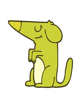 Çizgi film karalamalarının rengini değiştiren uslu köpek.