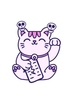 Geleneksel Japon animasyonunun dönen kafatası animasyonu Şanslı kedi tasarımı