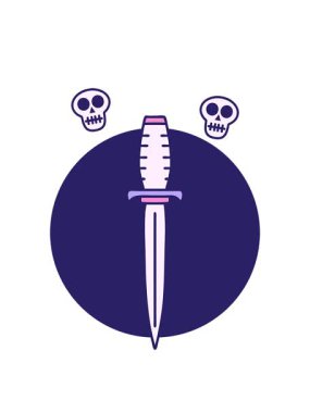 Bir hançerin sembolik dövme görüntüsünün kafatası animasyonu.