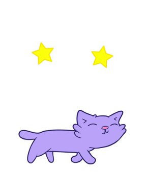 spinning stars animation of a fun drawing of cartoon cat
