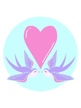 Çizgi film ikonik dövme stili kırlangıçların ve bir kalbin hareketli animasyonları.