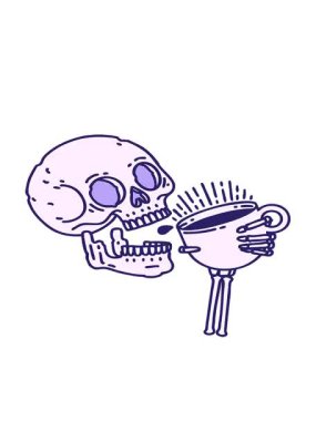 Kafatasının kahve içtiği geleneksel bir dövme hareketli animasyonu.