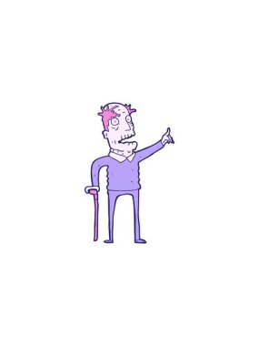 Çizgi filmdeki bastonlu yaşlı adamın satış animasyonu.