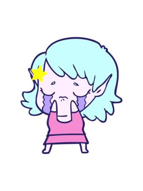 Parlayan yıldızlar çizgi film ağlayan elf kız tasarımının animasyonunu etkiler.