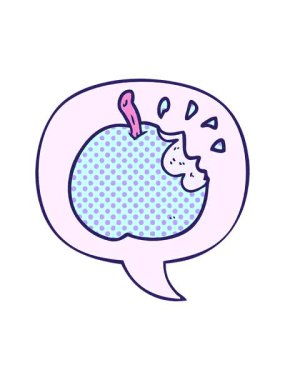 Çizgi roman tarzı konuşma baloncuğu olan taze ısırılmış elmanın çizgi film canlandırması