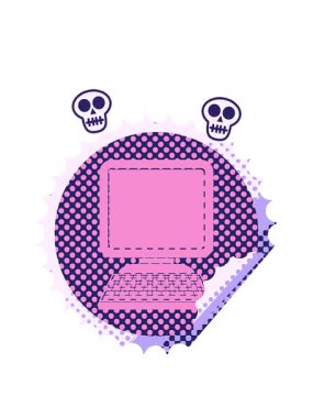 bilgisayar dairesel kabuk soyma etiketi illüstrasyonunun kafatası animasyonu