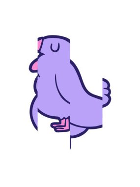 Sevimli neon renkli bir kuşun karikatürünü bölme hareketi