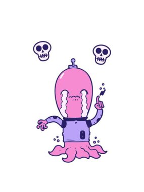 karikatür uzaylı çiziminin kafatası animasyonu