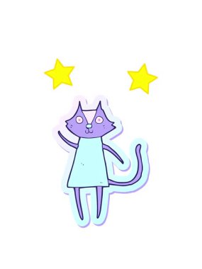 spinning stars animation of sticker of a cute cartoon cat waving