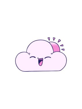 Yıldız patlaması etkisi. Değişken gölgeli karikatür güneşi ve mutlu bulut.