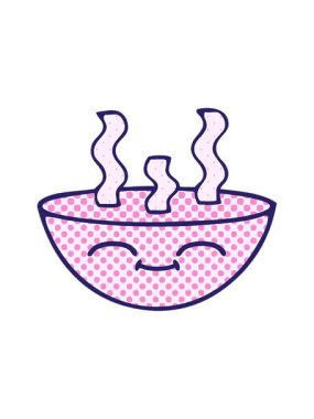 Bir kase sıcak çorbanın çizgi filminin animasyonunu canlandırın.