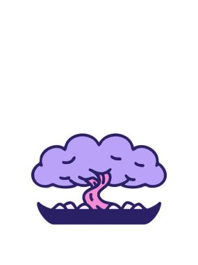 Sığ bir saksıda bir bonsai ağacının animasyonunu sergiliyor.