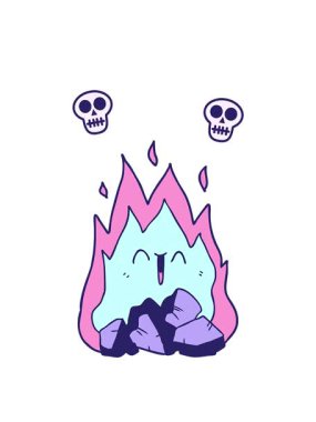 Kafataslarını döndüren çizgi film animasyonu yanan kömür ateşi