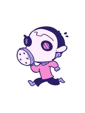 Gaz maskesi takan çizgi film karakterinin dönen hareketi.