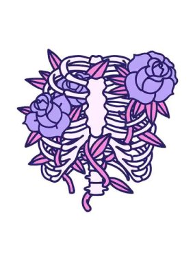 Göğüs kafesi ve çiçeklerin ikonik dövme şeklindeki titreşimli animasyonu