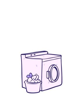 Çizgi film çamaşır makinesi ve çamaşır makinesinin hareketli animasyonu