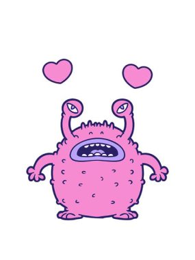 Huysuz çizgi film uzaylısının dönen kalp animasyonu