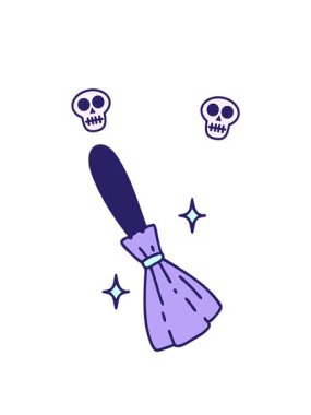 Sihirli süpürge süpürgesinin çizgi filminin dönen kafatası animasyonu