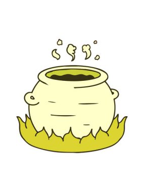 Elle çizilen karikatür bir tencere yahninin rengini değiştiriyor.