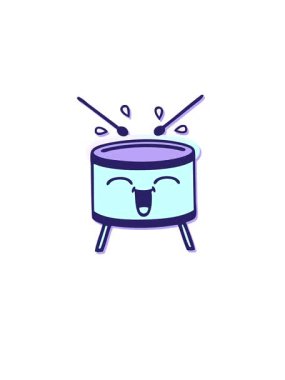 Sevimli bir çizgi filmin hüzünlü çıkartmasının canlandırması mutlu bir davulun yükselişi ve yüzüşü