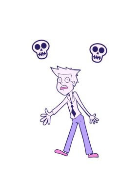 Çizgi filmin kafatası animasyonu stresli bir adam