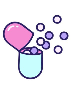 Retro Dövme Biçiminin titreşimli hareket animasyonu açık tıbbi kapsül hapını patlattı