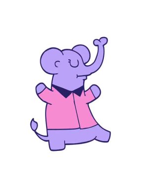 Titreyen karikatür animasyonu. Karalama fili tişört giyiyor.