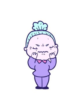 Çizgi filmin dönen hareketli animasyonu sinir bozucu yaşlı kadın.