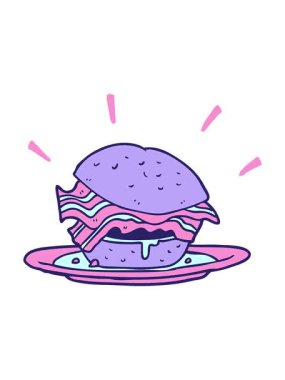 Çizgi film animasyonunun baskısı inanılmaz lezzetli pastırmalı kahvaltı sandviçi peynirli.