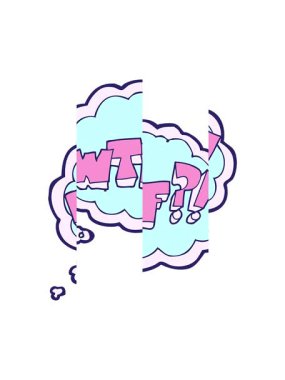 Serbest ve çizilmiş düşünce baloncuğu WTF sembolünün bölünmüş hareket animasyonu