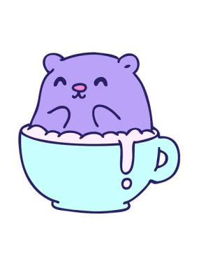 Küçük bir ayının çizgi filminin titreşimli animasyonu ne yazık ki lattene oturdu.