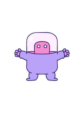 Dönen hareket animasyonu. Takım elbiseli bir uzaylının el çizimi karikatürü.