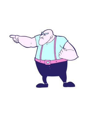 Dikkat çeken çizgi film karakteri. Kızgın sert adam işaret ediyor.