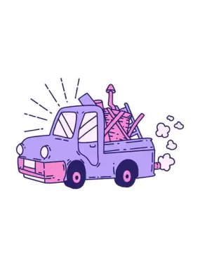 Geleneksel dövme stili bir kamyonun ıvır zıvır taşımasının titreyen animasyonu