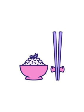 Japon pilavının yemek çubuklarıyla desenli kasede satışı.