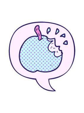 Çizgi roman tarzı konuşma baloncuklu taze ısırılmış elmanın çizgi film efekti