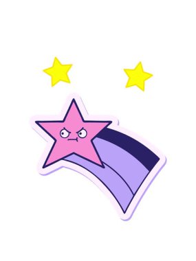 Gökkuşağı yıldızı kayan sevimli çizgi film çıkartmasının dönen yıldızları canlandırması