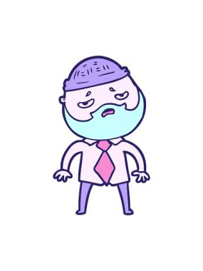 Çizgi film karakteri sakallı endişeli adamın hareketli animasyonu.