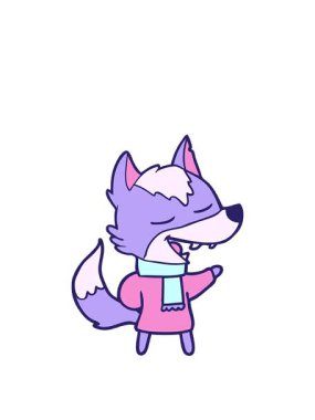 Çizgi filmdeki kurt eşarplı gülüşünü canlandırıyor.