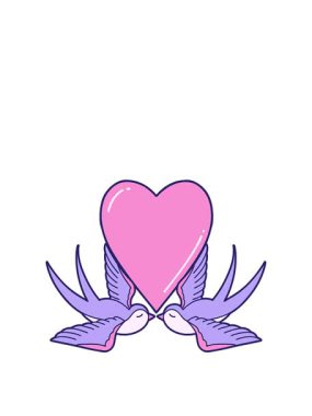 Kırlangıçların ve kalp karikatürlerinin ikonik dövme tarzının animasyonunu genişletiyor.