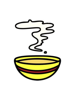 Neon ışık efektleri buharda pişen Japon miso çorbasının animasyonu.