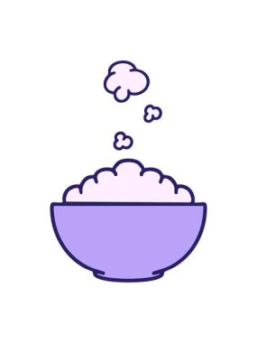 Sade kasede buharı üstünde sıcak pirincin hareketli animasyonu.